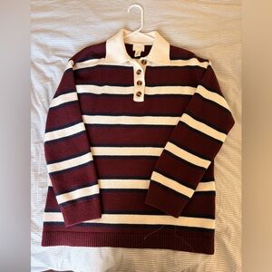 H&M Burgundy and Cream Striped Rugby Sweater